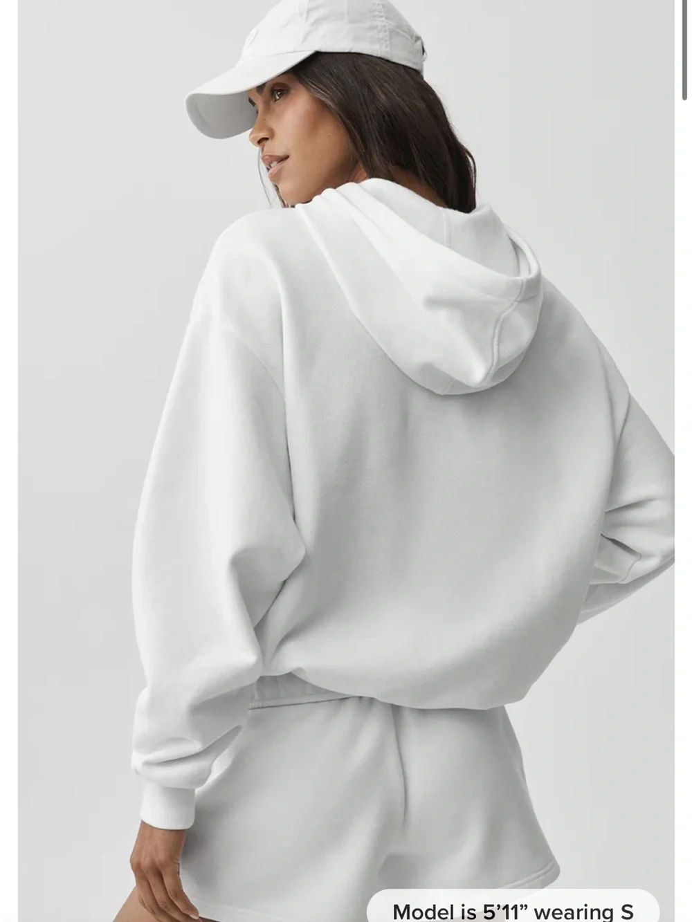 Alo White Cozy Hoodie with matching sweatpants.